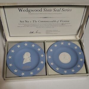 Wedgwood Blue and White Jasperware Commemorative Plate Pair